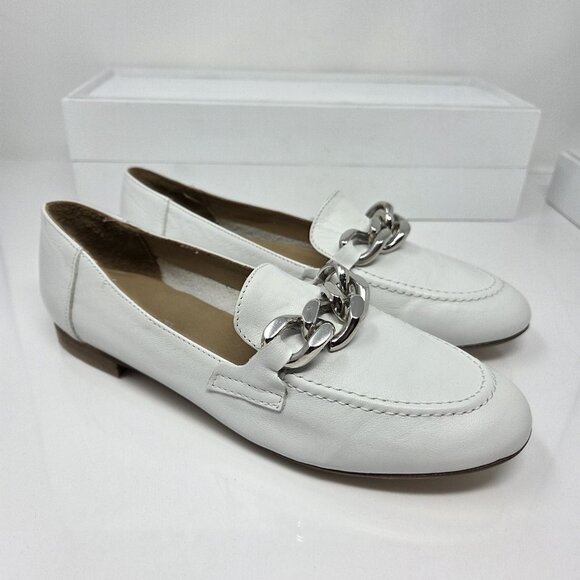 Donald Pliner Womens 8 Loafers Nolin Leather White Chain Rich Mom Luxury Preppy - Picture 5 of 8